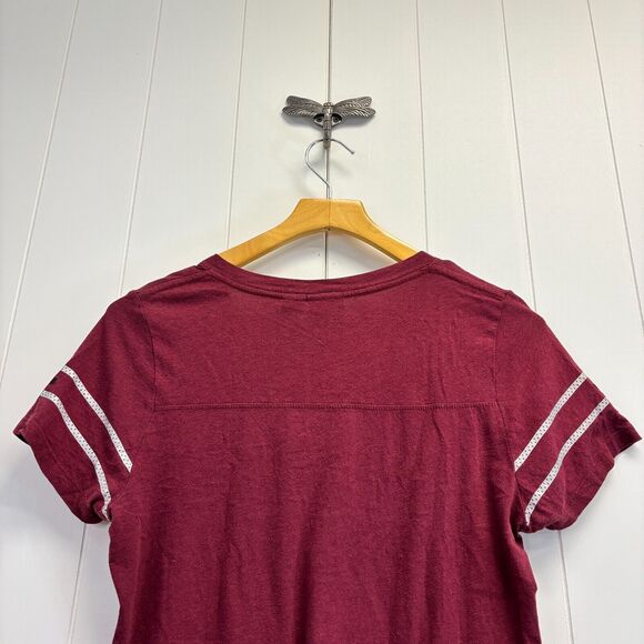 Harley Davidson‎ Sports Jersey Tee Women Small Burgundy Moto Biker Edgy Grunge - Picture 6 of 6